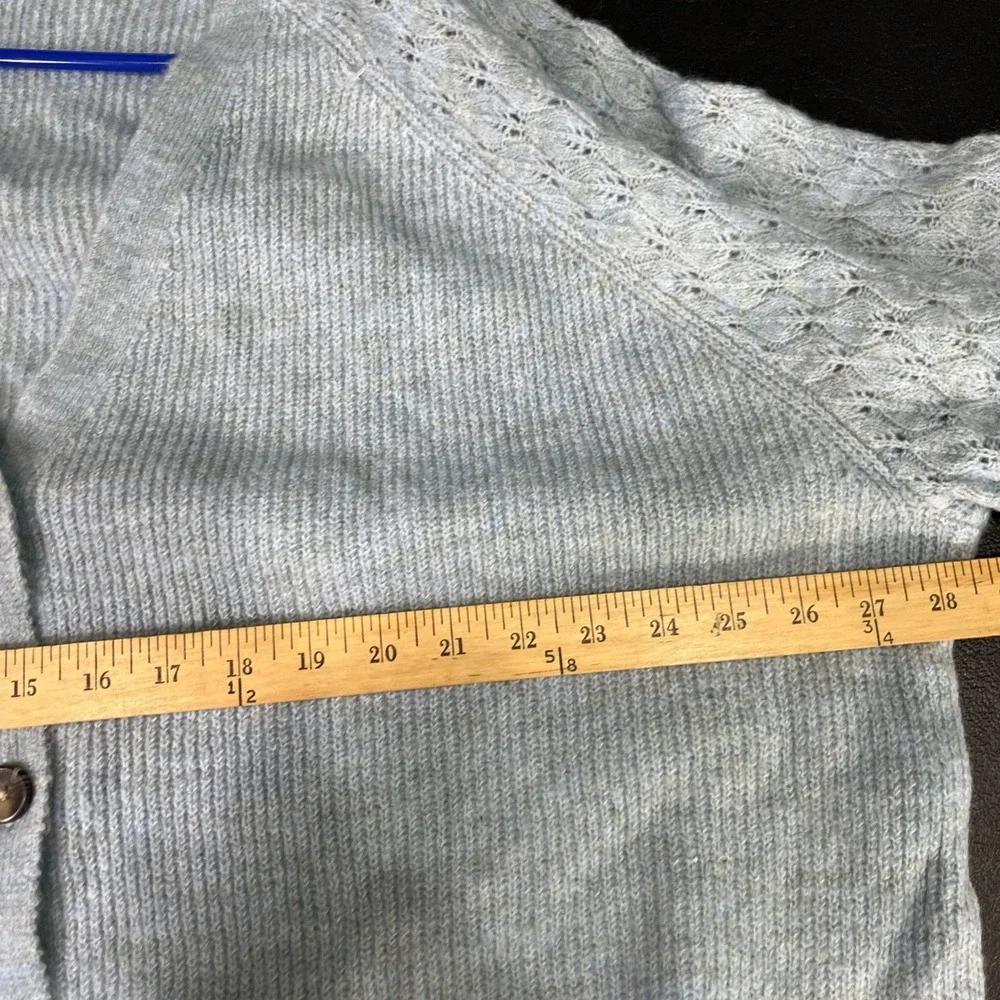 Lane Bryant Cardigan Womens‎ 3X Blue Pointelle Lace Shoulder Ribbed Knit V-Neck